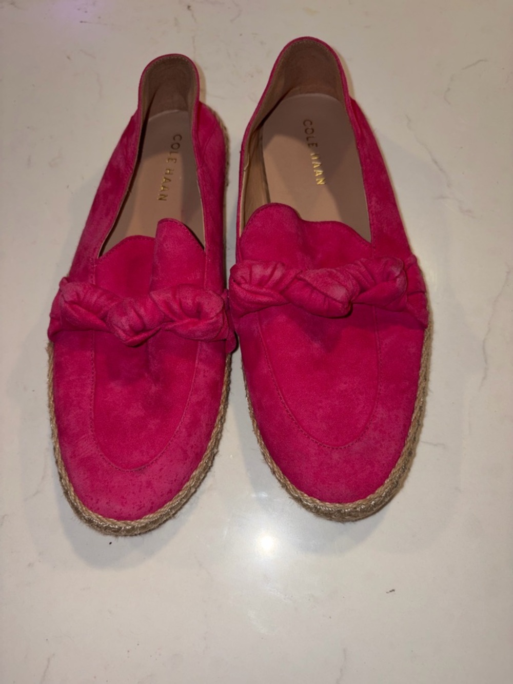 Cole Haan Womens Cloudfeel Knotted Espadrille Loafer Size 7 Pink Peacock Suede